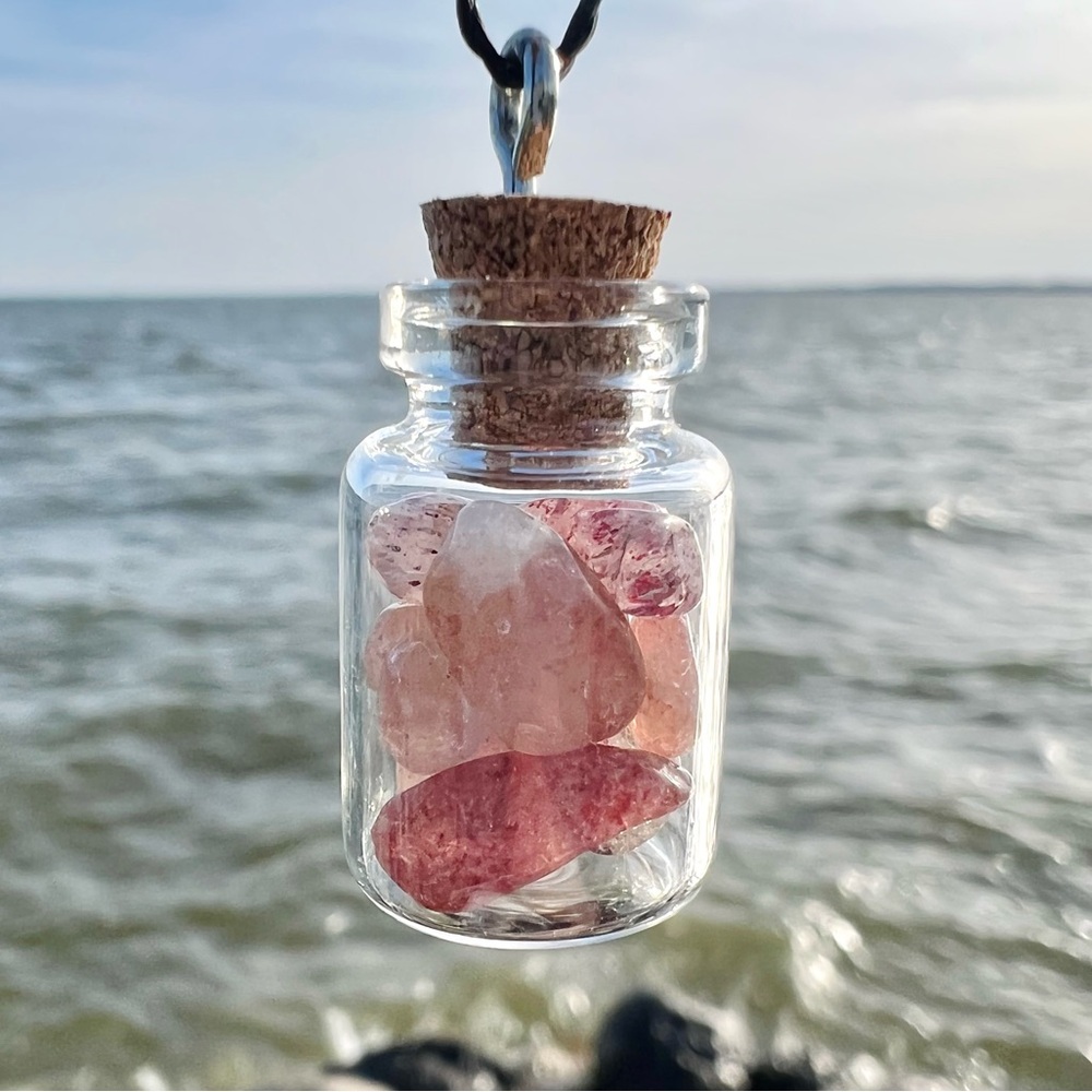 Strawberry Quartz Crystal Specimen Bottle
